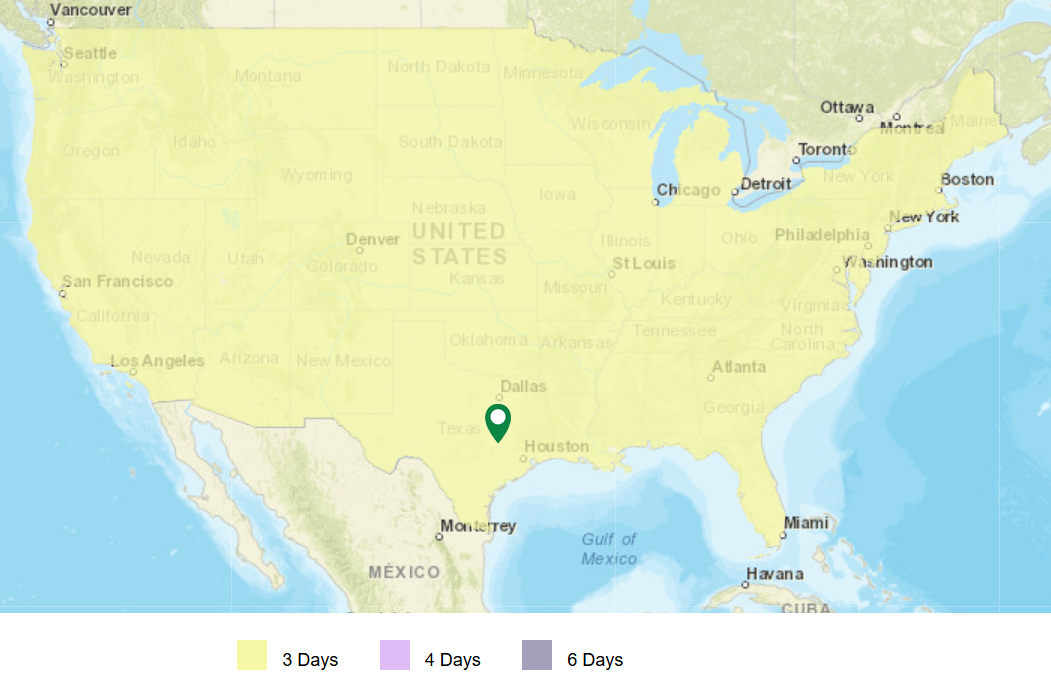 USPS Priority Mail transit time map